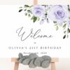 Purple Flowers Welcome Sign, Birthday Sign, Girl Birthday, Printable File, Edit Yourself, SH93