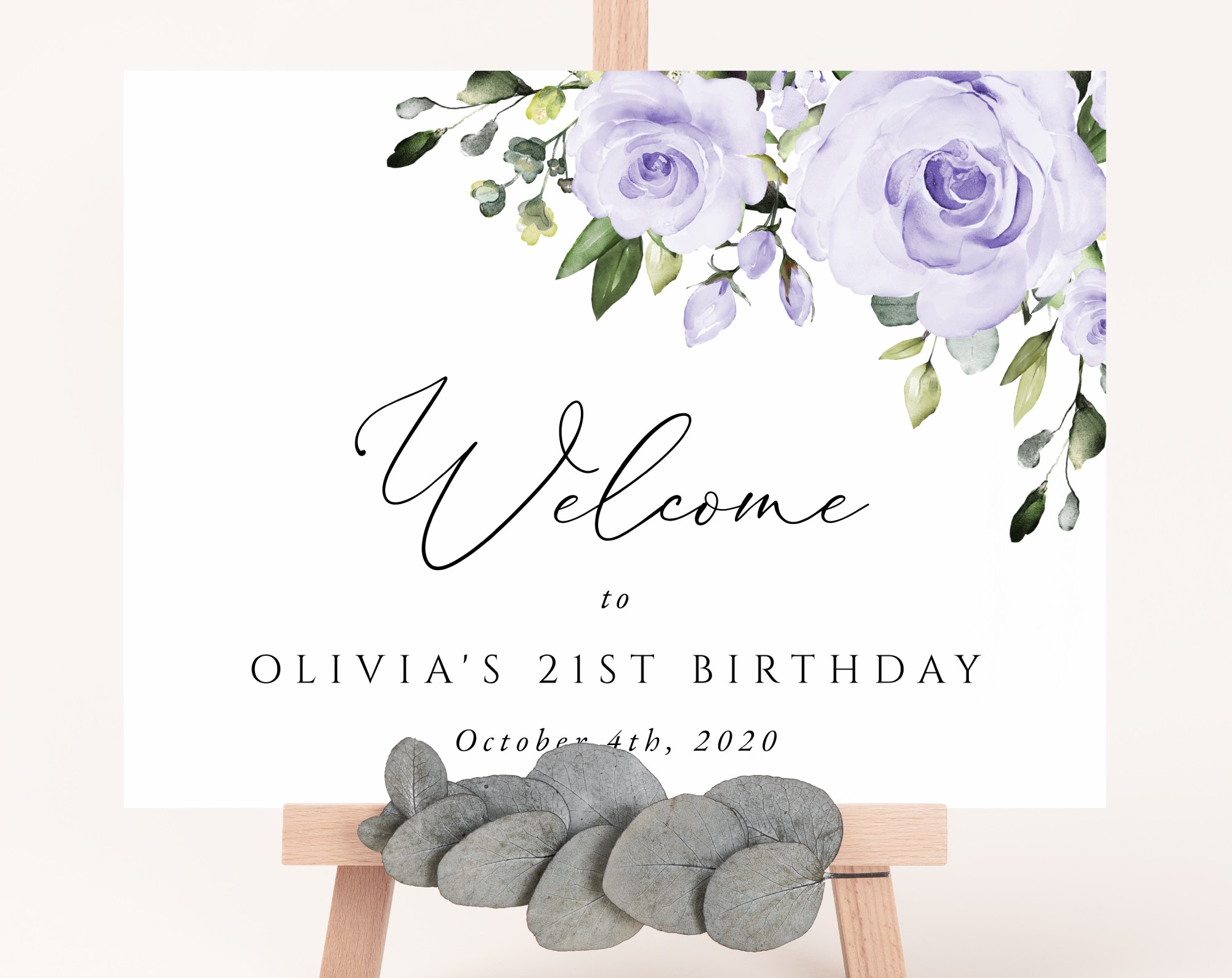 Purple Flowers Welcome Sign, Birthday Sign, Girl Birthday, Printable File, Edit Yourself, SH93