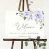Purple Flowers Welcome Sign, Birthday Sign, Girl Birthday, Printable File, Edit Yourself, SH93