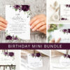 Plum Purple Flowers Birthday Mini Bundle, Girl Birthday, Any Birthday, Printable File, Edit Yourself, SH94