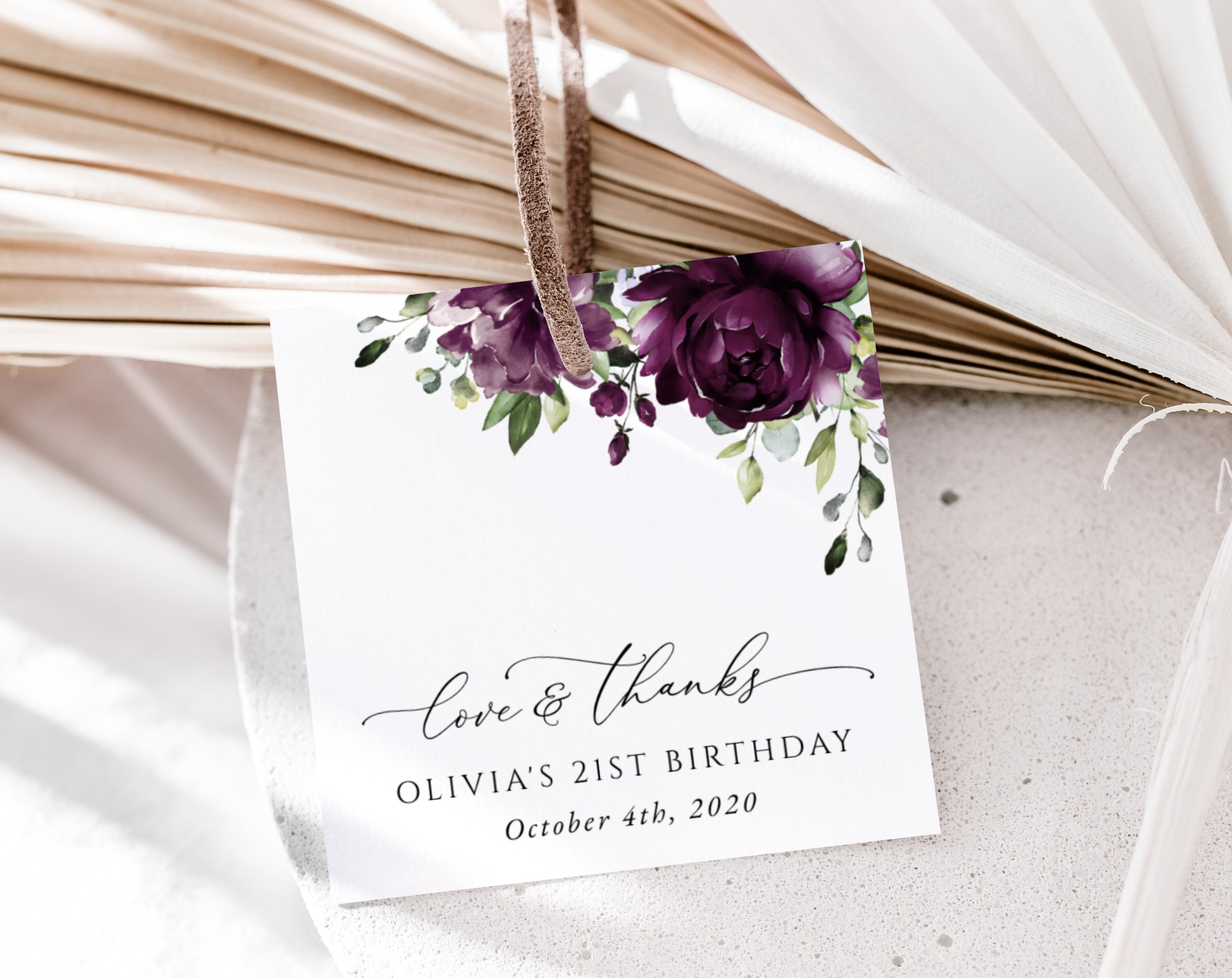 Plum Purple Flowers Favor Tags, Gift Tags, Girl Birthday, Printable File, Edit Yourself, SH94 Plum Purple Flowers Favor Tags, Gift Tags, Girl Birthday, Printable File, Edit Yourself, SH94