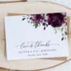 Plum Purple Flowers Thank You Card, Girl Birthday, Printable File, Edit Yourself, SH94
