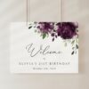 Plum Purple Flowers Welcome Sign, Birthday Sign, Girl Birthday, Printable File, Edit Yourself, SH94
