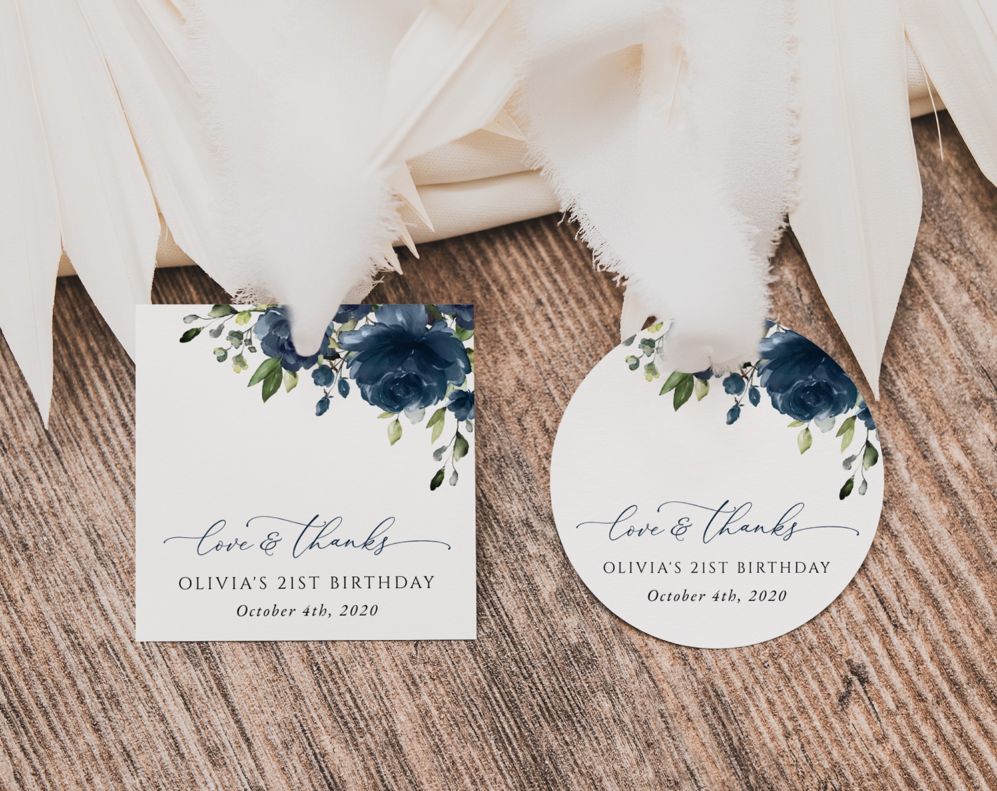 Navy Blue Flowers Favor Tags, Gift Tags, Girl Birthday, Printable File, Edit Yourself, SH95