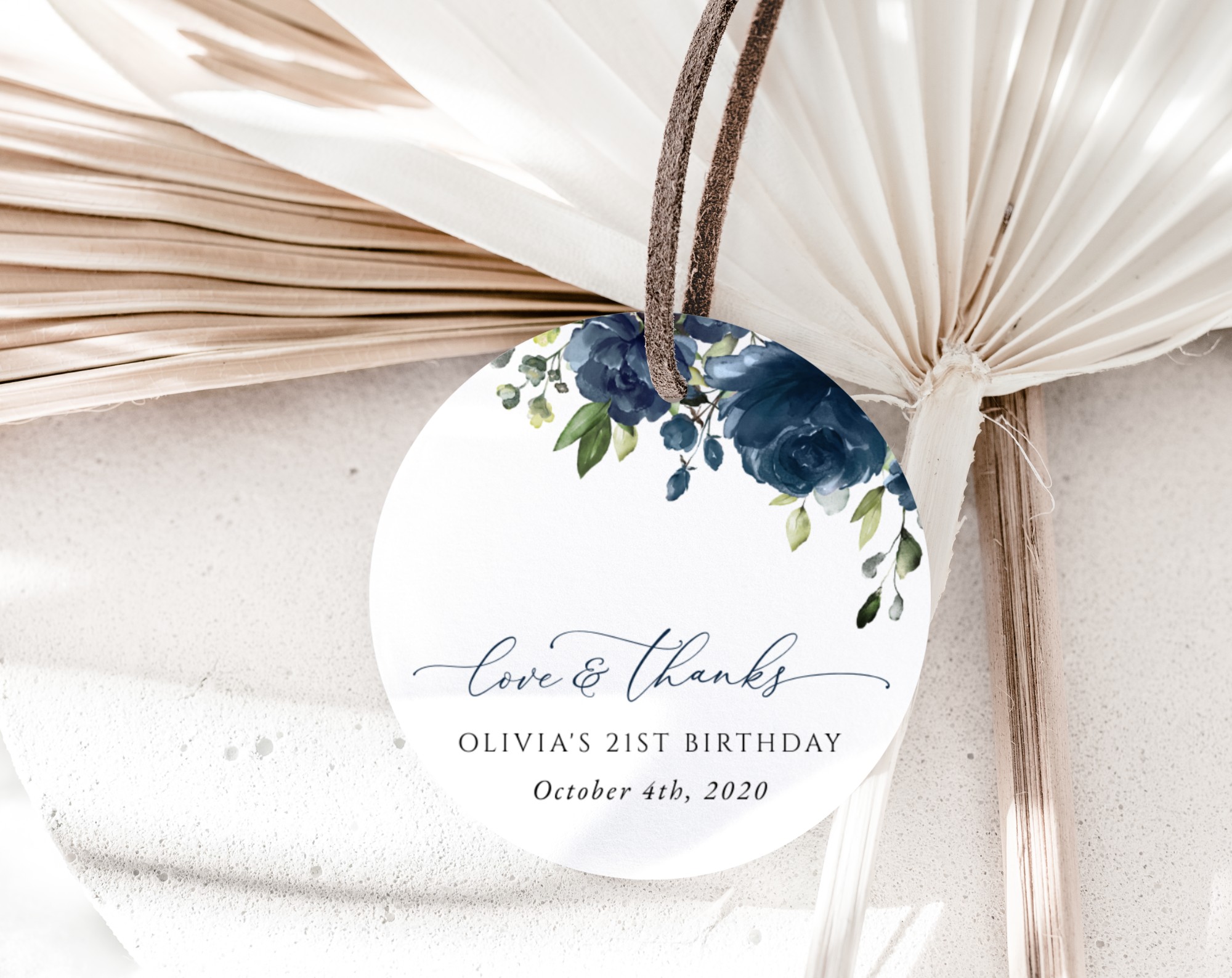 Navy Blue Flowers Favor Tags, Gift Tags, Girl Birthday, Printable File, Edit Yourself, SH95