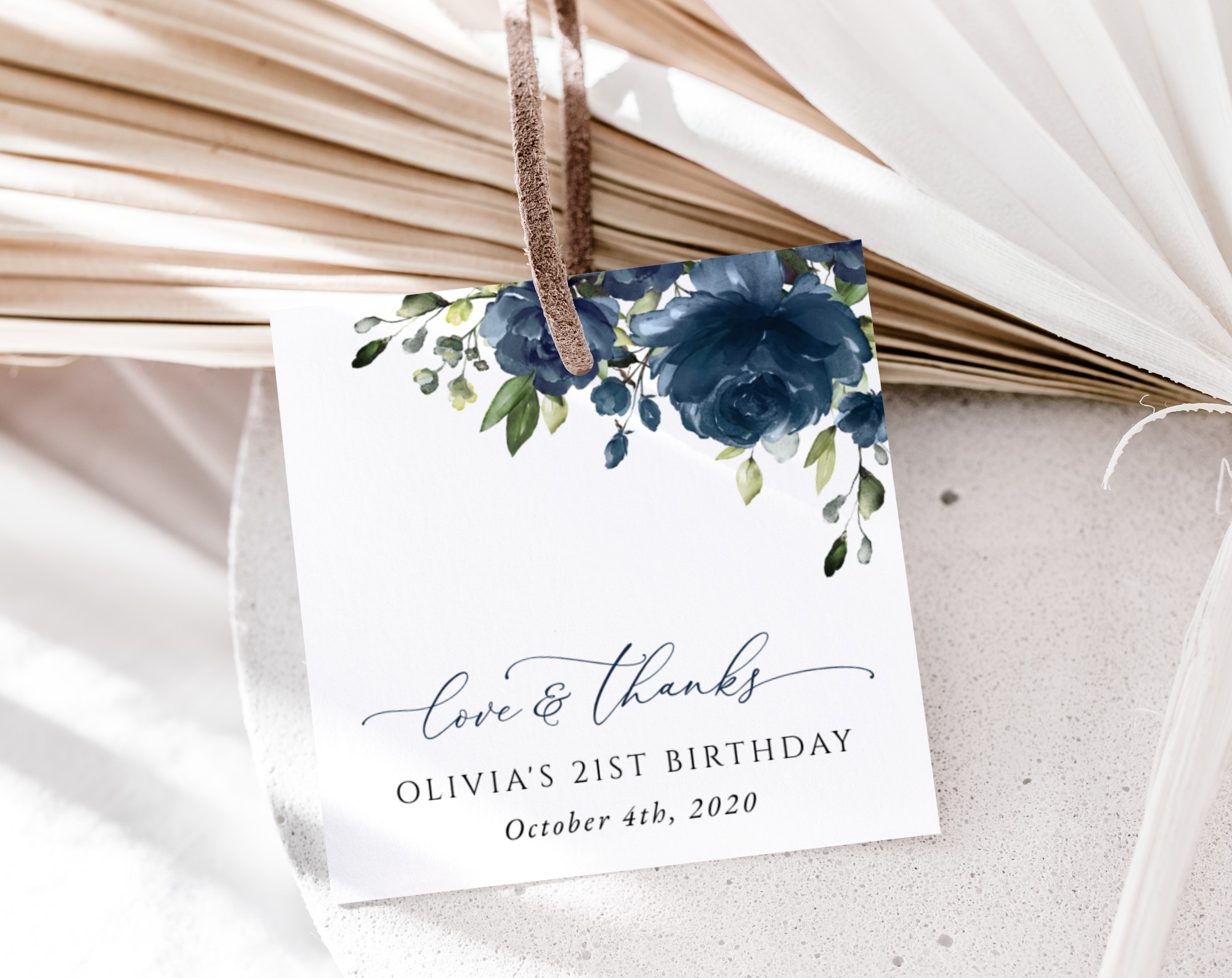 Navy Blue Flowers Favor Tags, Gift Tags, Girl Birthday, Printable File, Edit Yourself, SH95