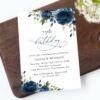 Navy Blue Flowers Birthday Invitation, Girl Birthday, Any Birthday, Printable File, Edit Yourself, SH95