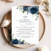 Navy Blue Flowers Birthday Invitation, Girl Birthday, Any Birthday, Printable File, Edit Yourself, SH95