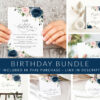 Navy and Blush Flowers Birthday Mini Bundle, Girl Birthday, Any Birthday, Printable File, Edit Yourself, SH96