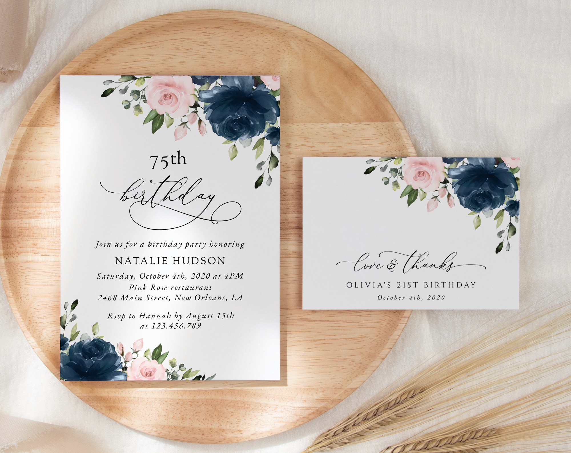 SH96 Navy and Blush Flowers Birthday Shop by Collection