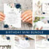 Navy and Blush Flowers Birthday Mini Bundle, Girl Birthday, Any Birthday, Printable File, Edit Yourself, SH96