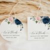 Navy and Blush Flowers Favor Tags, Gift Tags, Girl Birthday, Printable File, Edit Yourself, SH96