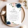 Navy and Blush Flowers Birthday Invitation, Girl Birthday, Any Birthday, Printable File, Edit Yourself, SH96