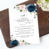 Navy and Blush Flowers Birthday Invitation, Girl Birthday, Any Birthday, Printable File, Edit Yourself, SH96