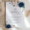 Navy and Blush Flowers Birthday Invitation, Girl Birthday, Any Birthday, Printable File, Edit Yourself, SH96