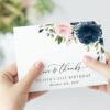 Navy and Blush Flowers Thank You Card, Girl Birthday, Printable File, Edit Yourself, SH96