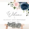 Navy and Blush Flowers Welcome Sign, Birthday Sign, Girl Birthday, Printable File, Edit Yourself, SH96 Navy and Blush Flowers Welcome Sign, Birthday Sign, Girl Birthday, Printable File, Edit Yourself, SH96