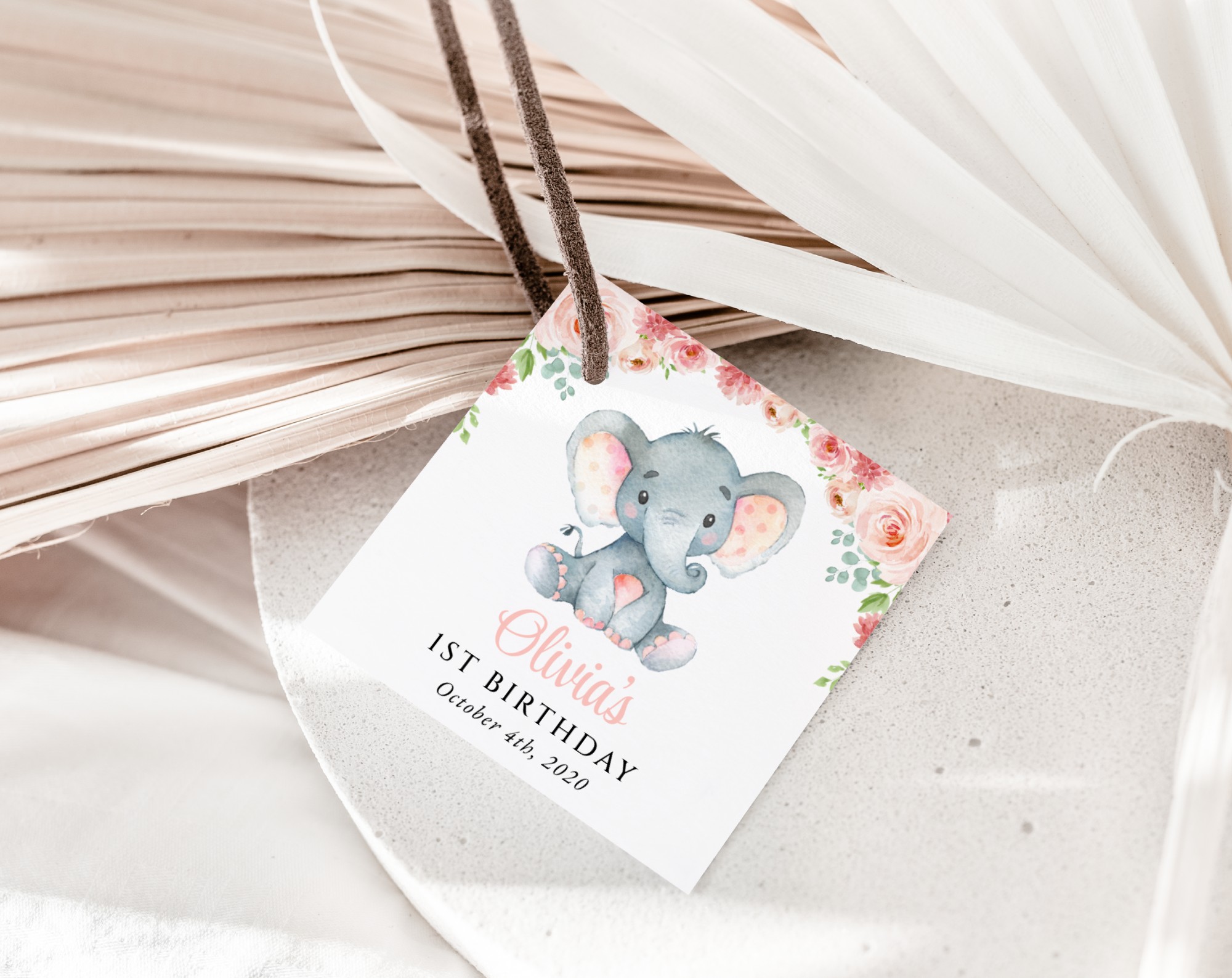 Little Elephant Favor Tags, Gift Tags, First Birthday, Girl Birthday, Printable File, Edit Yourself, SH97