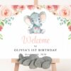 Little Elephant Welcome Sign, Birthday Sign, First Birthday, Girl Birthday, Printable File, Edit Yourself, SH97