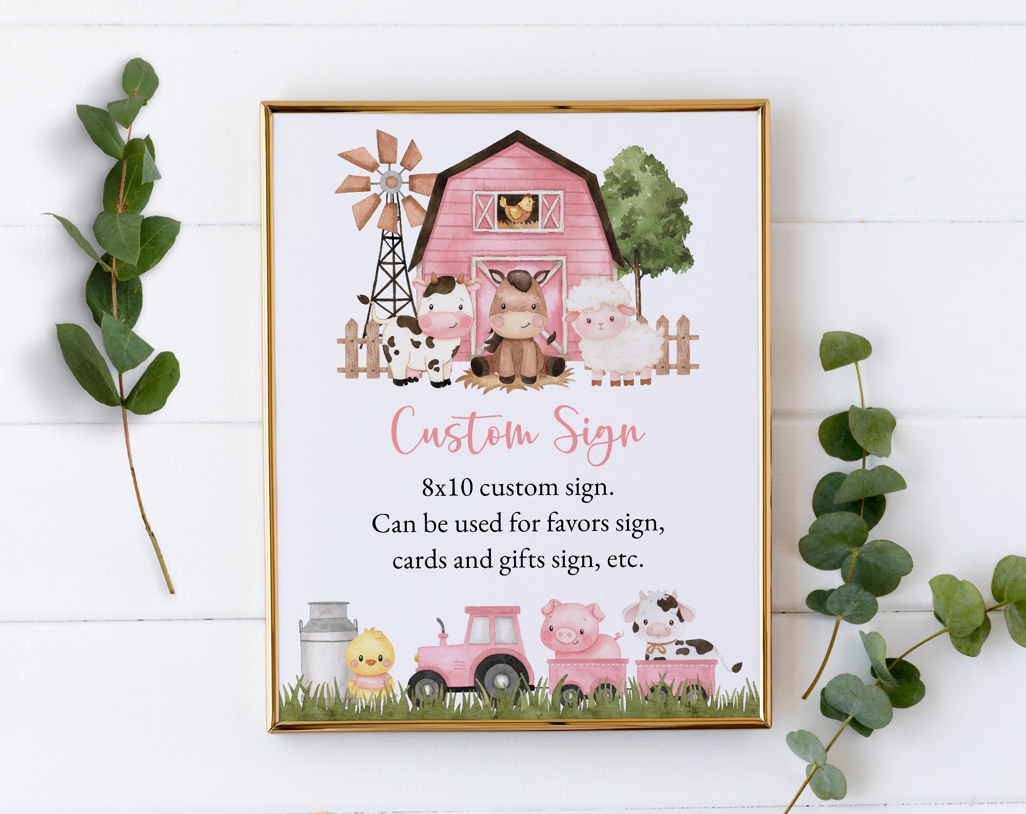 Farm Animals and Pink Barn Custom Sign, Printable File, Edit Yourself, SH98 SH112