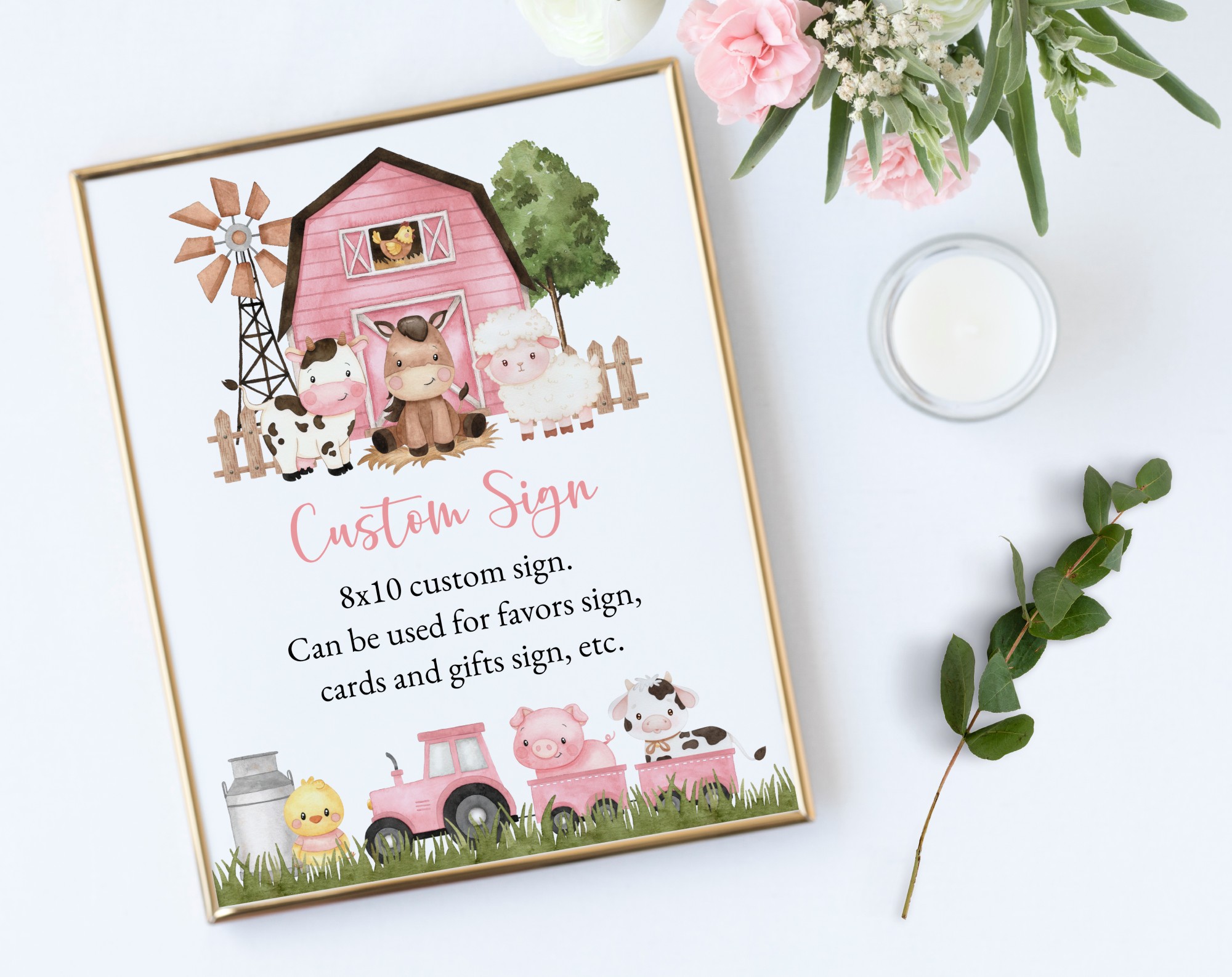 Farm Animals and Pink Barn Custom Sign, Printable File, Edit Yourself, SH98 SH112 Farm Animals and Pink Barn Custom Sign, Printable File, Edit Yourself, SH98 SH112