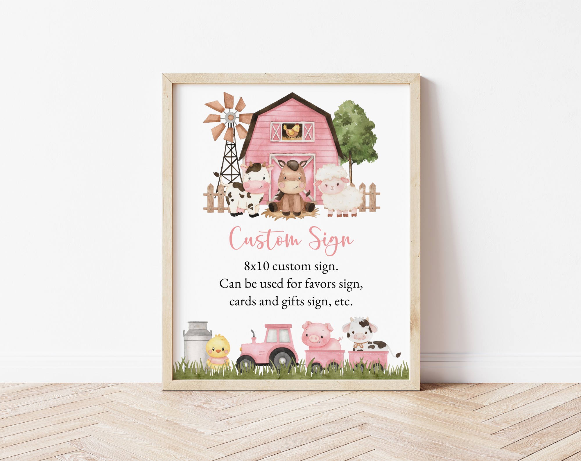 Farm Animals and Pink Barn Custom Sign, Printable File, Edit Yourself, SH98 SH112