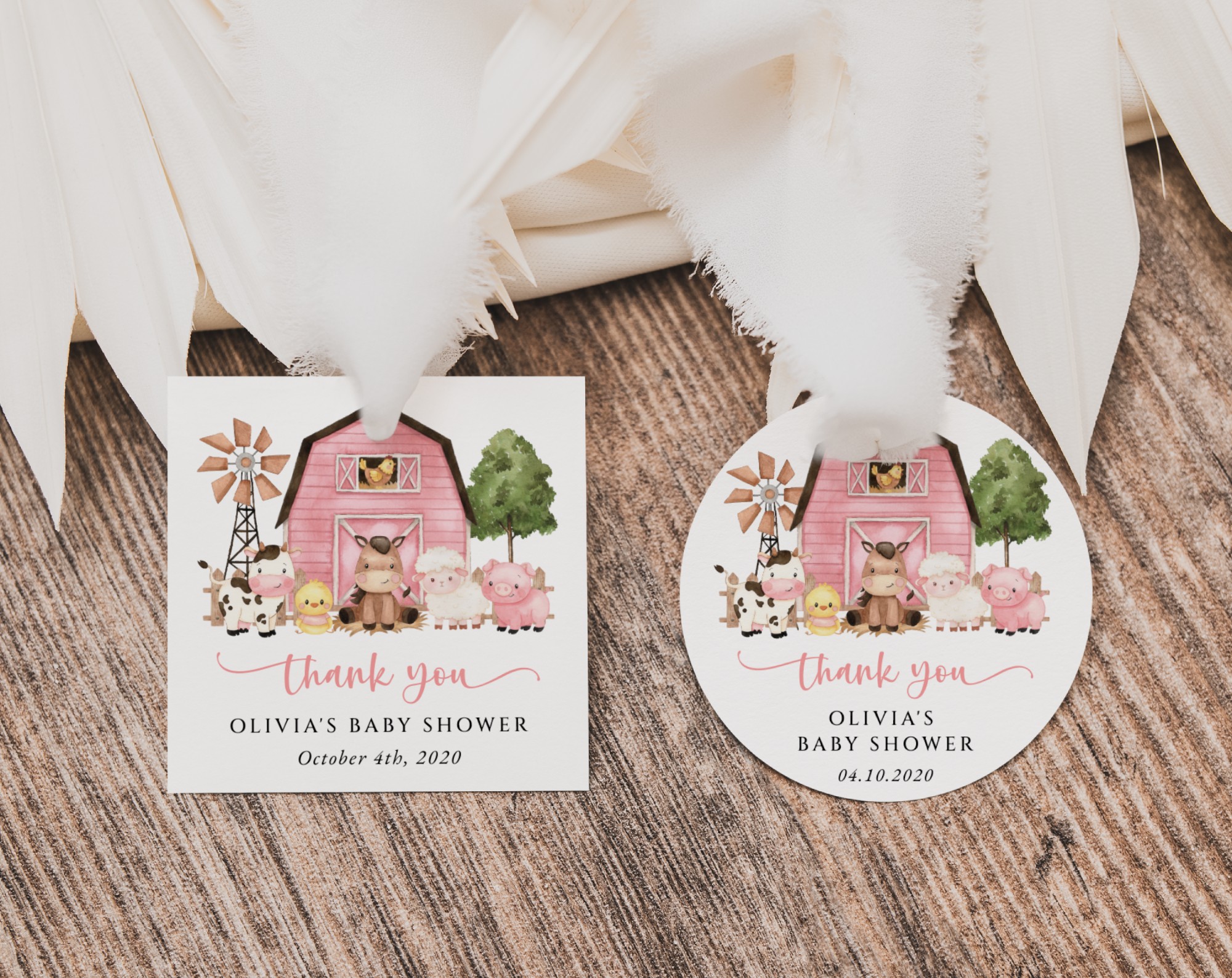 Farm Animals and Pink Barn Favor Tags, Gift Tags, Party Tags, Girl Baby Shower, Printable File, Edit Yourself, SH98 Farm Animals and Pink Barn Favor Tags, Gift Tags, Party Tags, Girl Baby Shower, Printable File, Edit Yourself, SH98