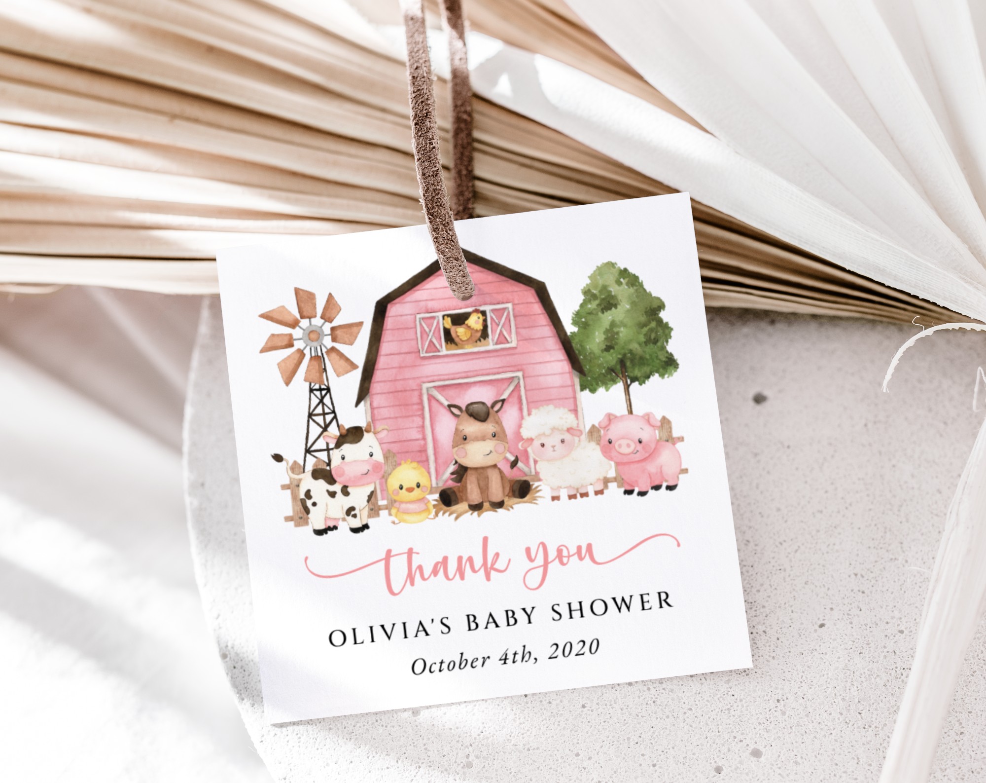 Farm Animals and Pink Barn Favor Tags, Gift Tags, Party Tags, Girl Baby Shower, Printable File, Edit Yourself, SH98