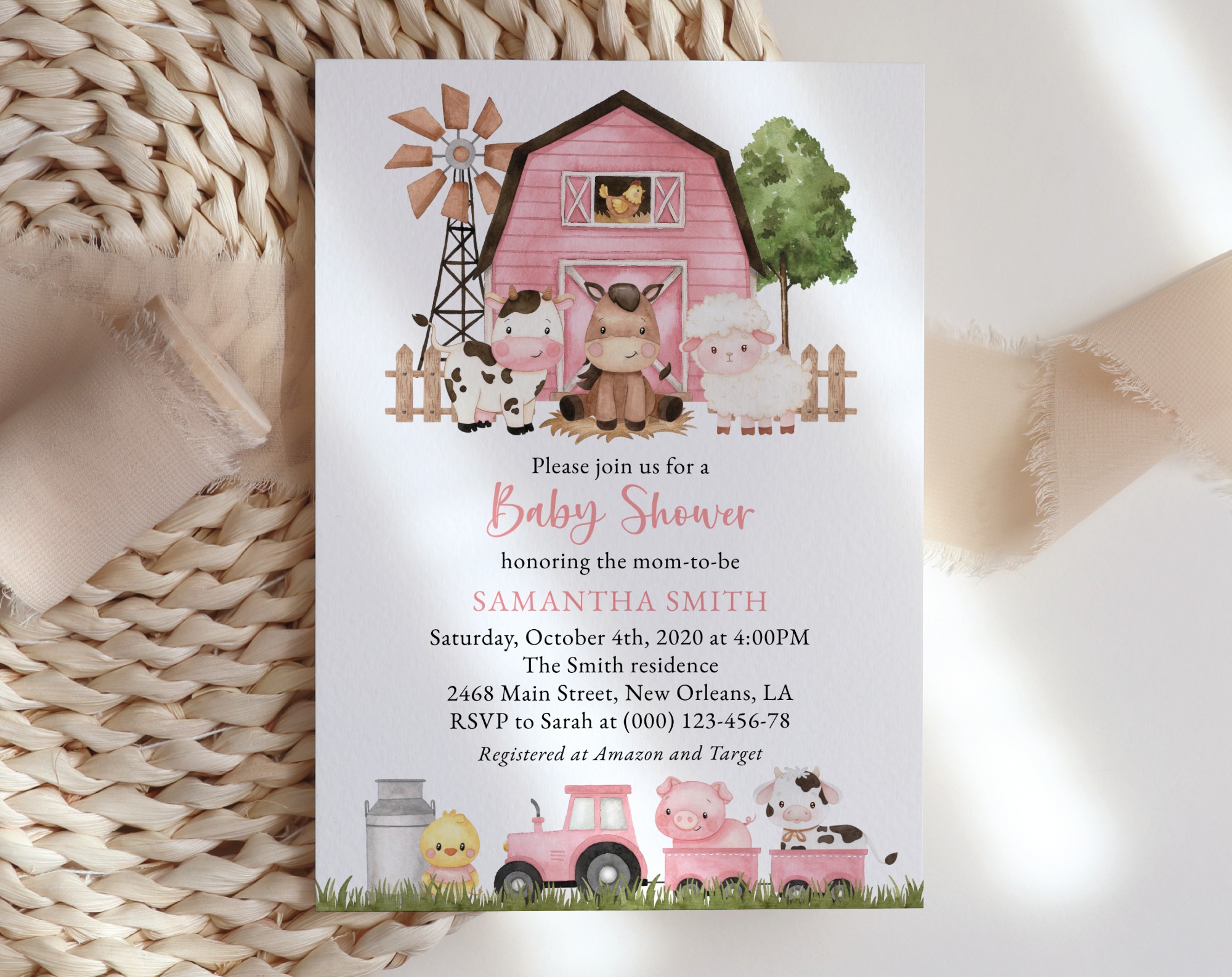 Farm Animals and Pink Barn Baby Shower Invitation, Girl Baby Shower, Printable File, Edit Yourself, SH98 Farm Animals and Pink Barn Baby Shower Invitation, Girl Baby Shower, Printable File, Edit Yourself, SH98