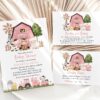 Farm Animals and Pink Barn Baby Shower Invitation Suite, Girl Baby Shower, Printable File, Edit Yourself, SH98