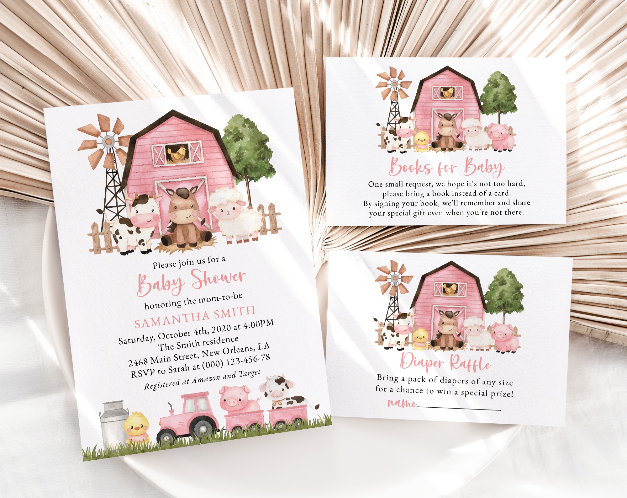 Farm Animals and Pink Barn Baby Shower Invitation Suite, Girl Baby Shower, Printable File, Edit Yourself, SH98 Farm Animals and Pink Barn Baby Shower Invitation Suite, Girl Baby Shower, Printable File, Edit Yourself, SH98