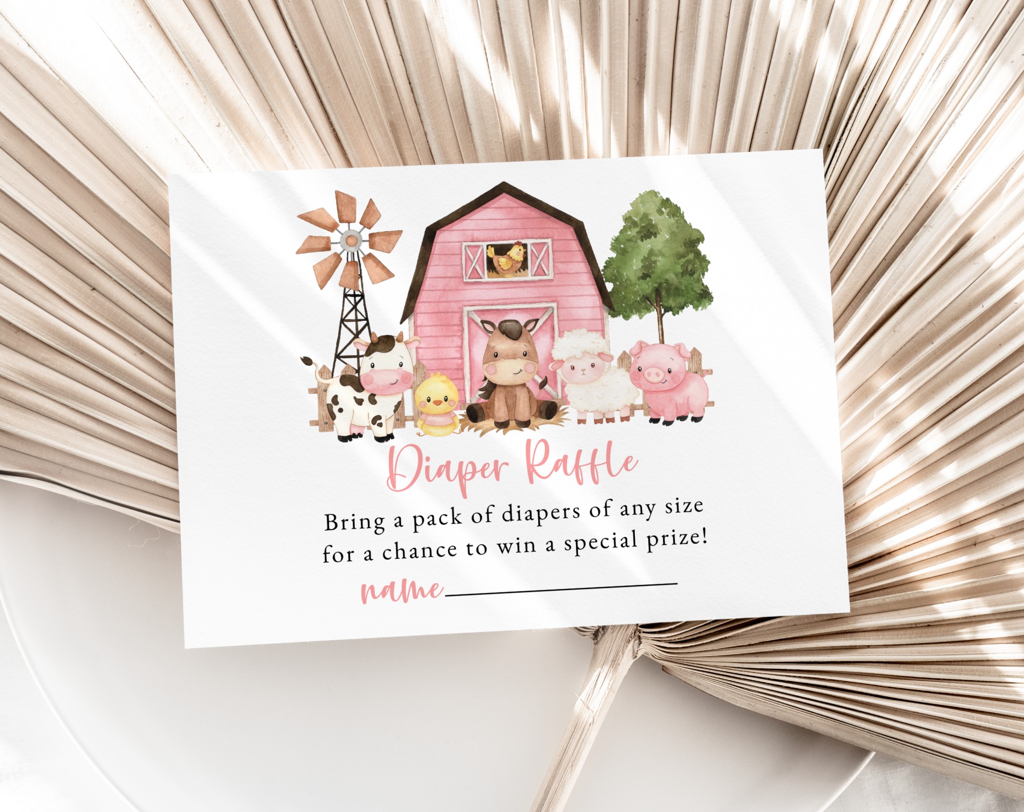 Farm Animals and Pink Barn Baby Shower Invitation Suite, Girl Baby Shower, Printable File, Edit Yourself, SH98