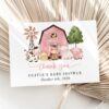 Farm Animals and Pink Barn Thank You Card, Girl Baby Shower, Printable File, Edit Yourself, SH98
