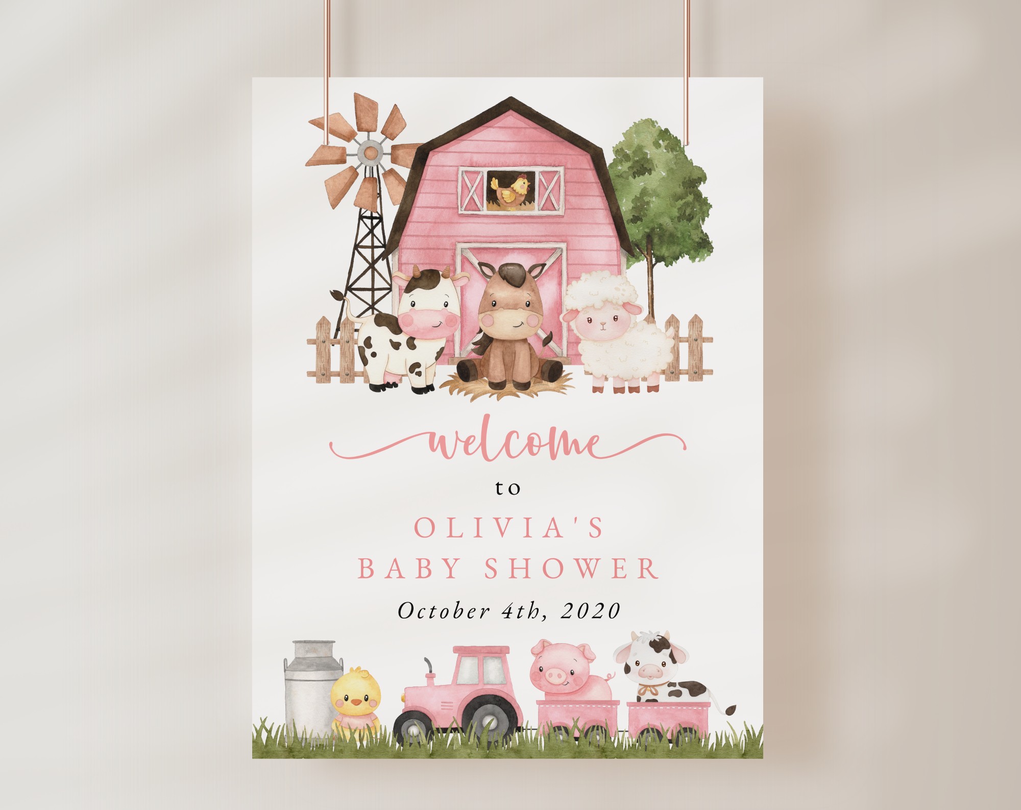 Farm Animals and Pink Barn Welcome Sign, Baby Shower Sign, Girl Baby Shower, Printable File, Edit Yourself, SH98 Farm Animals and Pink Barn Welcome Sign, Baby Shower Sign, Girl Baby Shower, Printable File, Edit Yourself, SH98
