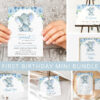 Baby Elephant First Birthday Mini Bundle, Boy Birthday, Printable File, Edit Yourself, SH99