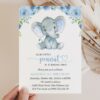 Baby Elephant First Birthday Invitation, Birthday Stationery, Boy Birthday, Printable File, Edit Yourself, SH99