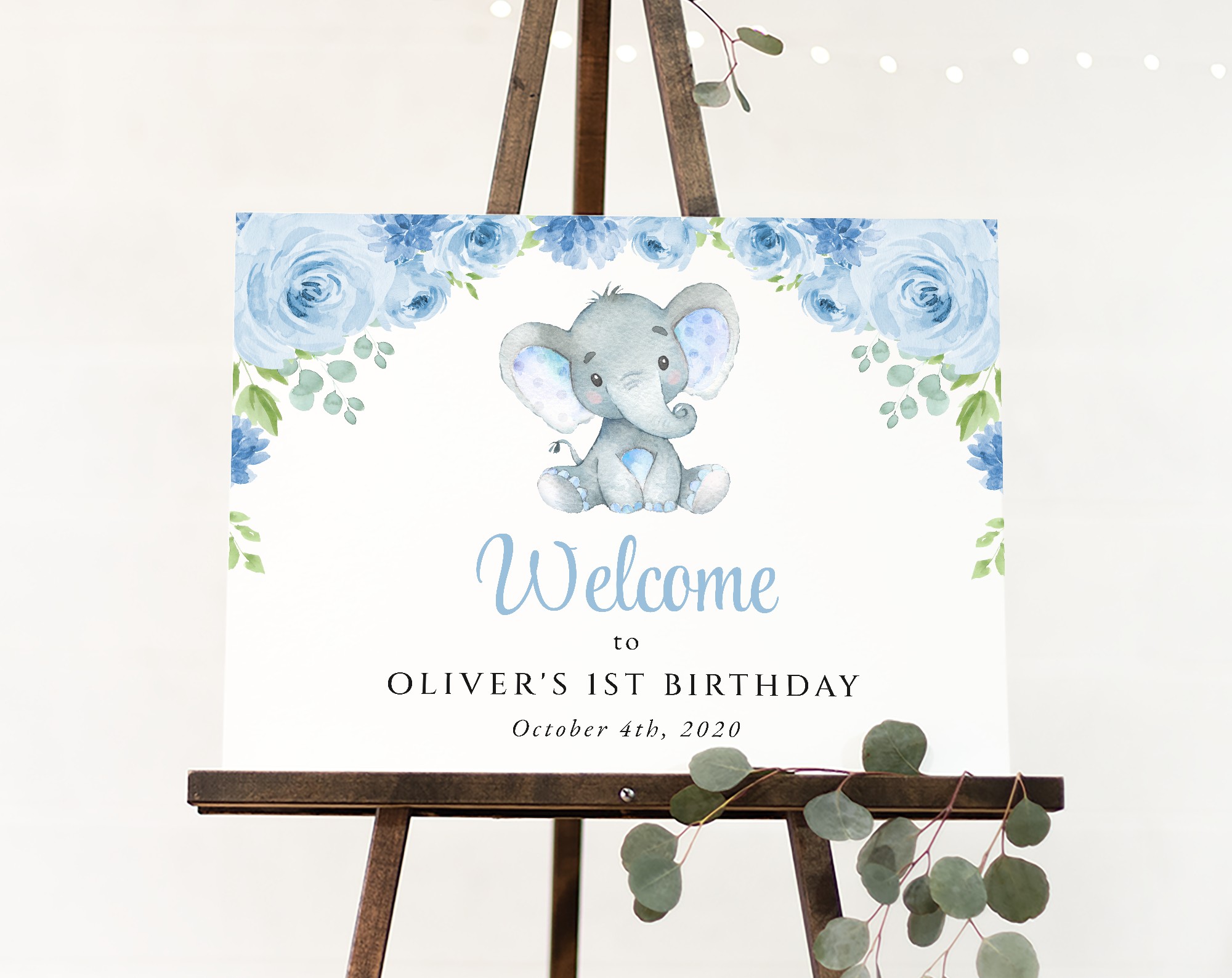 Baby Elephant Welcome Sign, Birthday Sign, First Birthday, Boy Birthday, Printable File, Edit Yourself, SH99