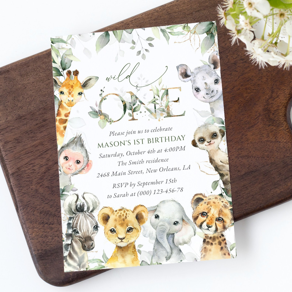 Wild Animals First Birthday Invitation, Birthday Stationery, Boy Birthday, Printable File, Edit Yourself, SH32