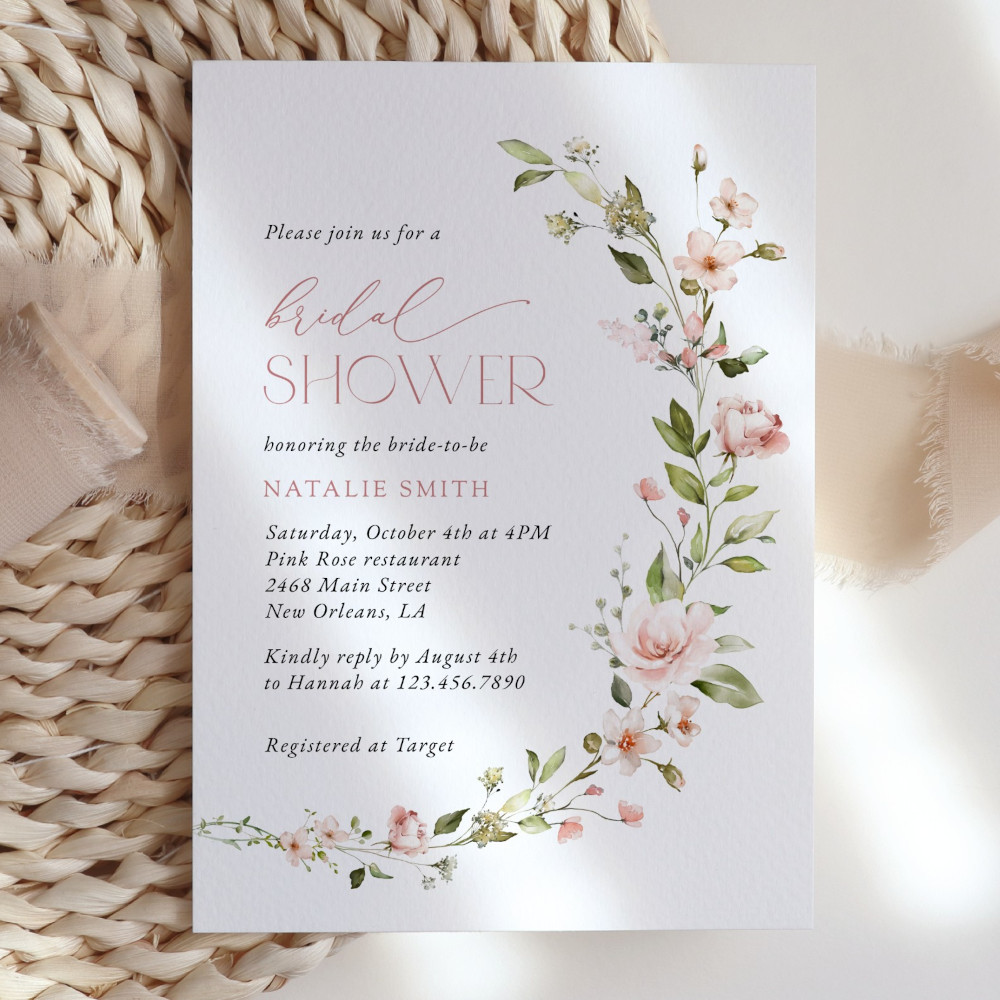 Pink Flowers Bridal Shower Invitation, Bridal Stationery, Printable File, Edit Yourself, SH43