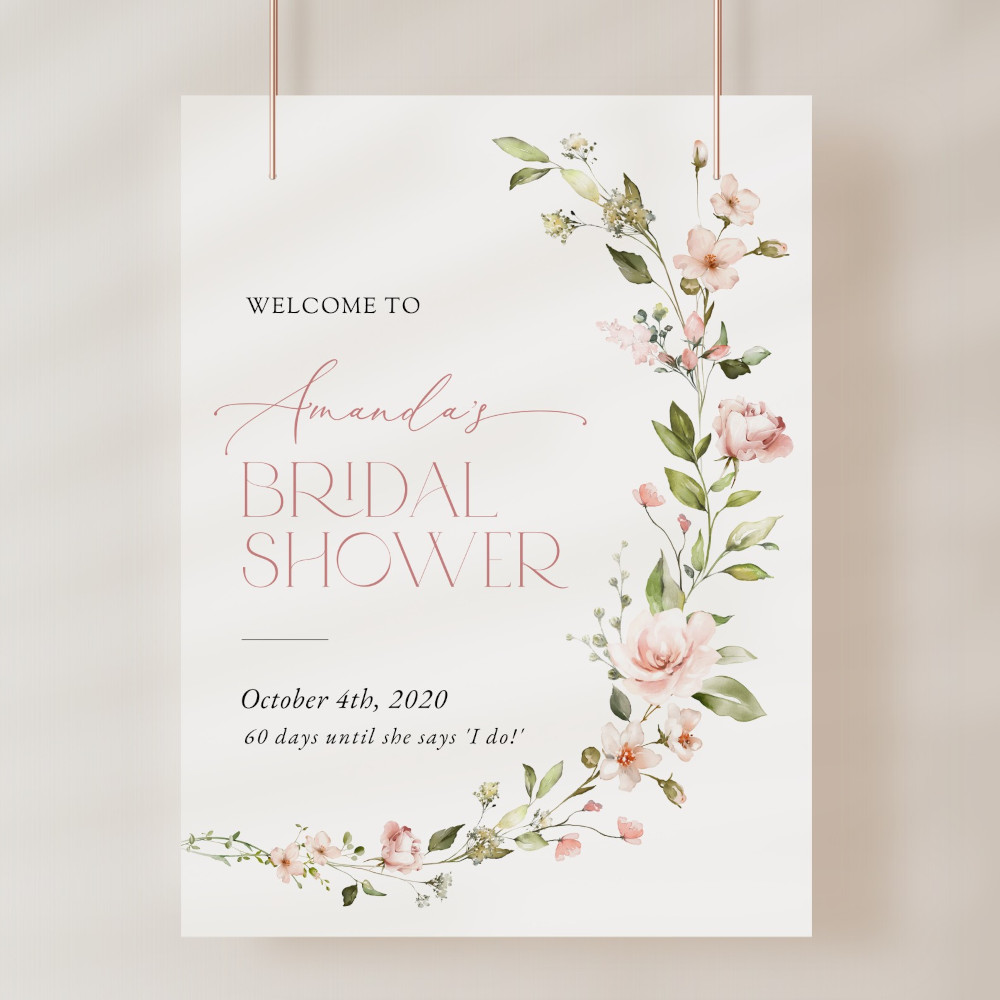 Pink Flowers Welcome Sign, Bridal Shower Sign, Printable File, Edit Yourself, SH43