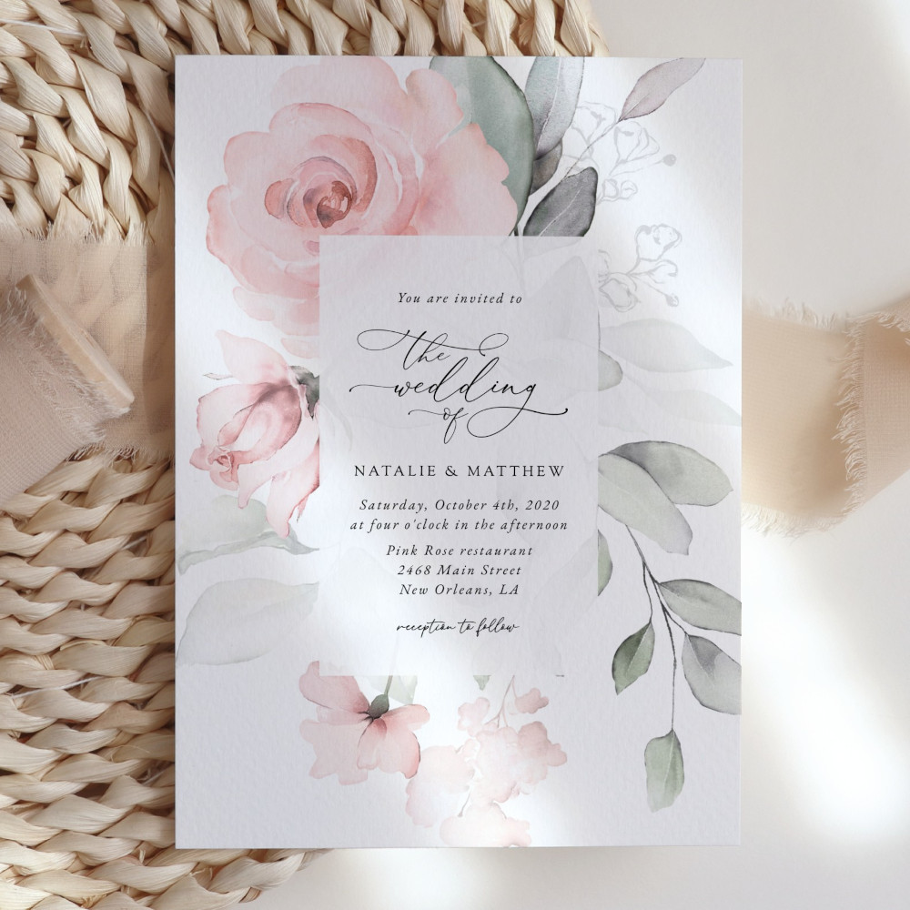 Blush Pink Flowers Wedding Invite, Wedding Stationery, Printable File, Edit Yourself, SH47