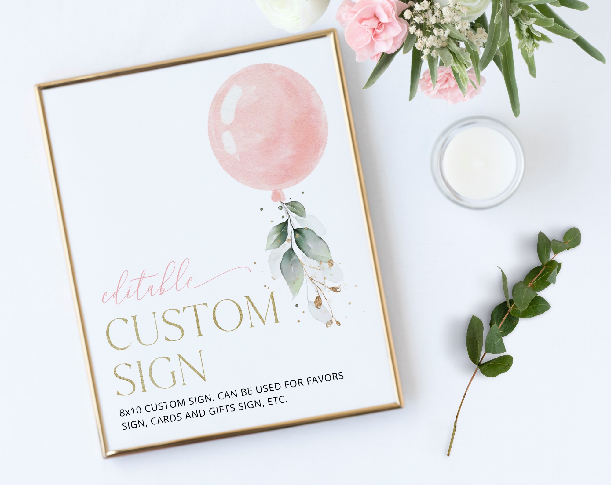 Pink Balloon Custom Sign, Birthday Sign, First Birthday, Girl Birthday, Printable File, Edit Yourself, SH101