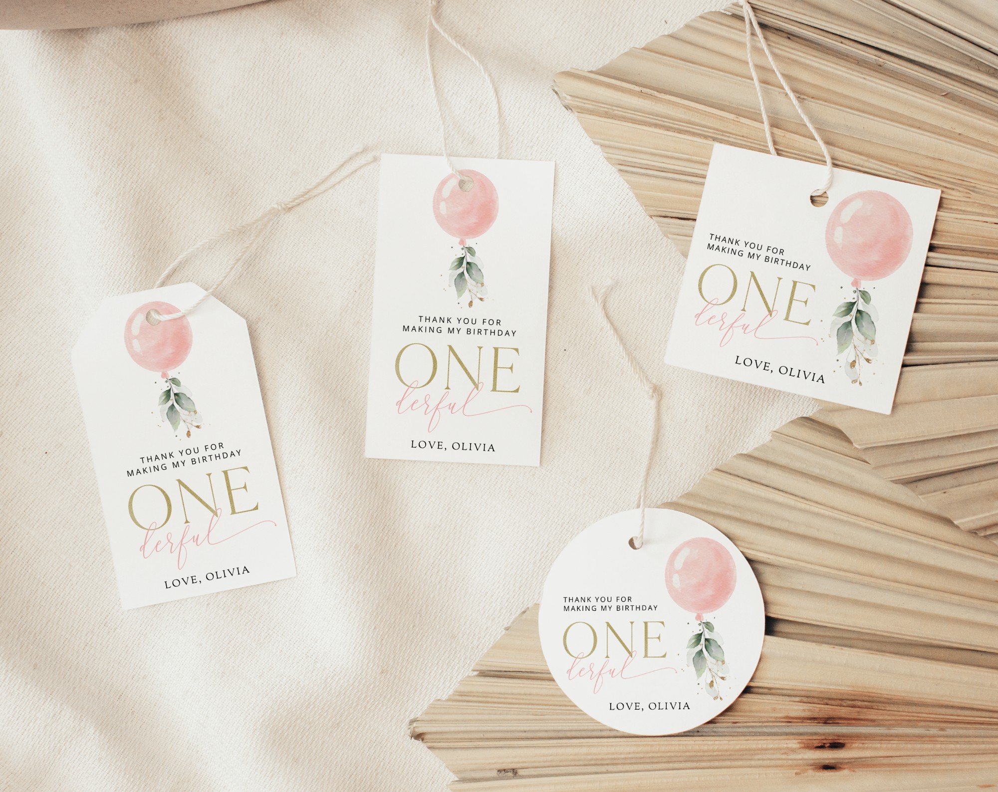 Pink Balloon Favor Tags, Gift Tags, First Birthday, Girl Birthday, Printable File, Edit Yourself, SH101