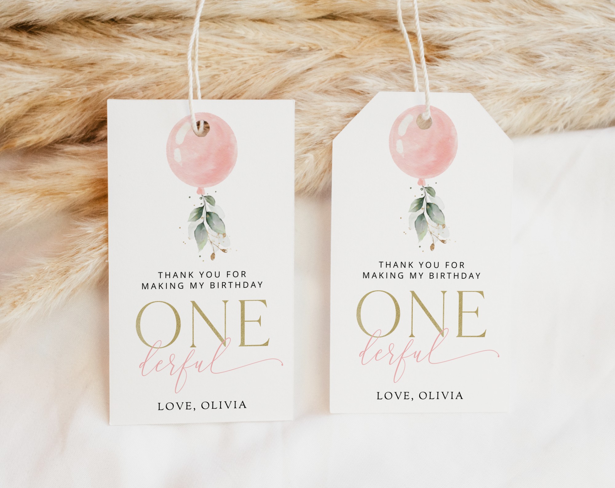 Pink Balloon Favor Tags, Gift Tags, First Birthday, Girl Birthday, Printable File, Edit Yourself, SH101