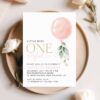 Pink Balloon First Birthday Invitation, Birthday Stationery, Girl Birthday, Printable File, Edit Yourself, SH101