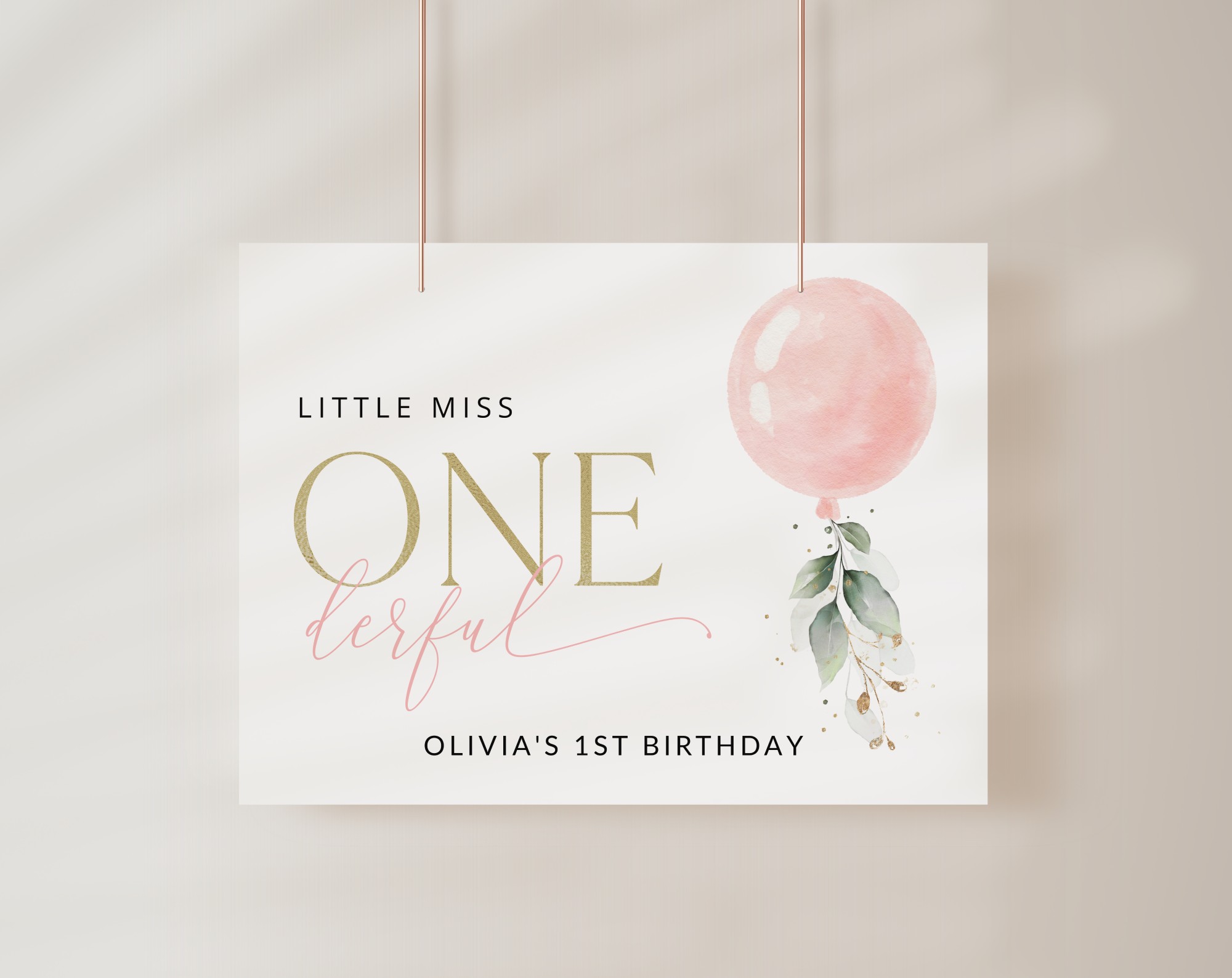 Pink Balloon Welcome Sign, Birthday Sign, First Birthday, Girl Birthday, Printable File, Edit Yourself, SH101