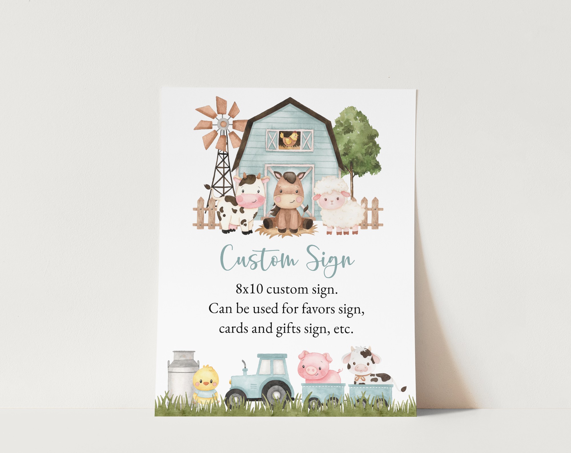 Farm Animals and Blue Barn Custom Sign, Printable File, Edit Yourself, SH102 SH113