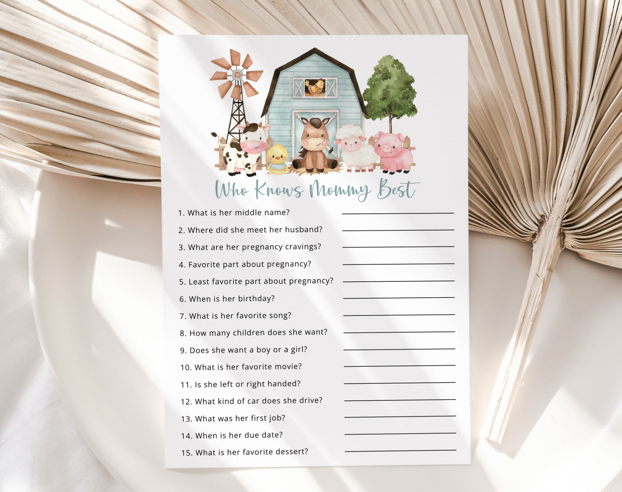 Farm Animals and Blue Barn Baby Shower Games, Set of 3 Games, Boy Baby Shower, Printable File, Edit Yourself, SH102