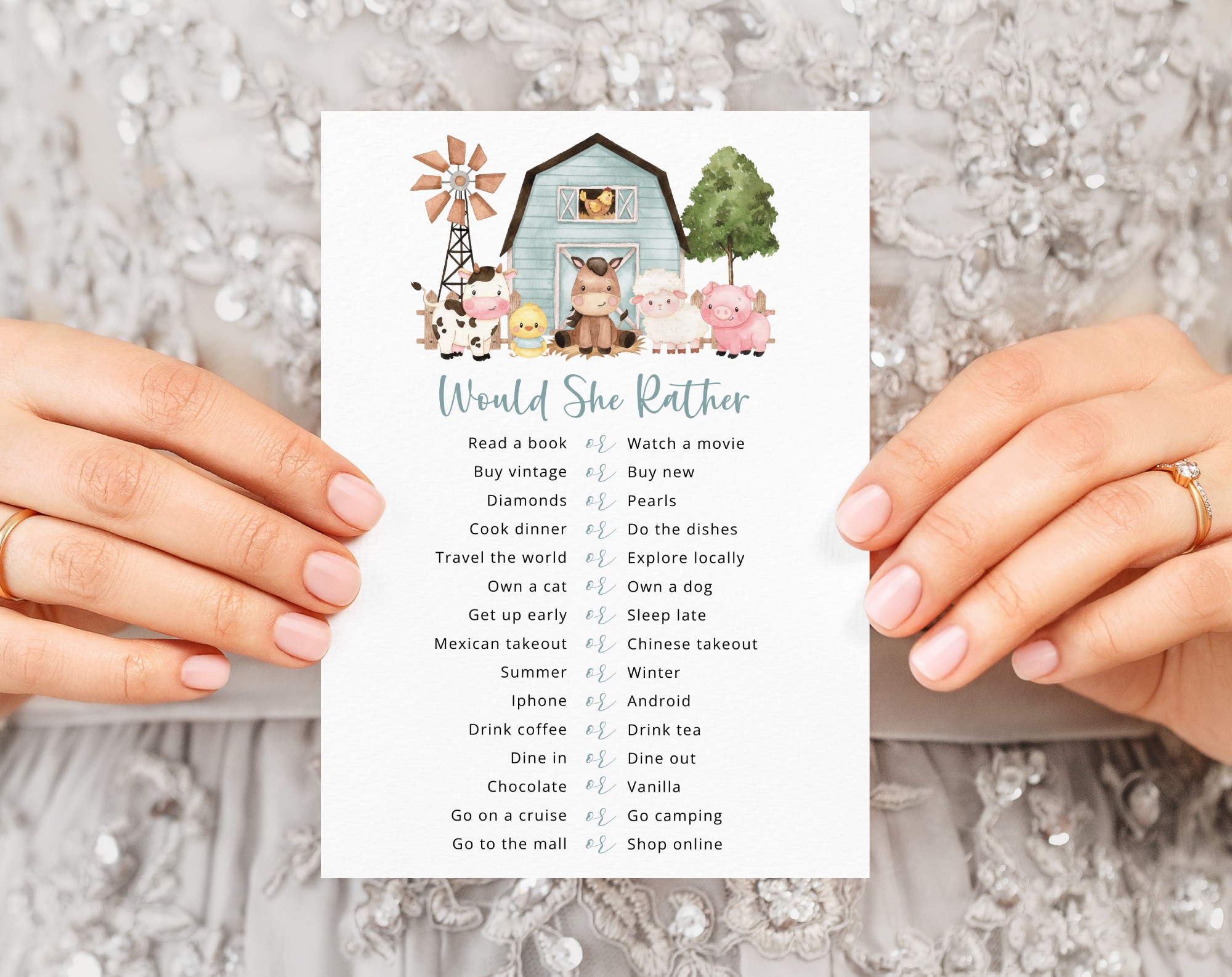 Farm Animals and Blue Barn Baby Shower Games, Set of 3 Games, Boy Baby Shower, Printable File, Edit Yourself, SH102