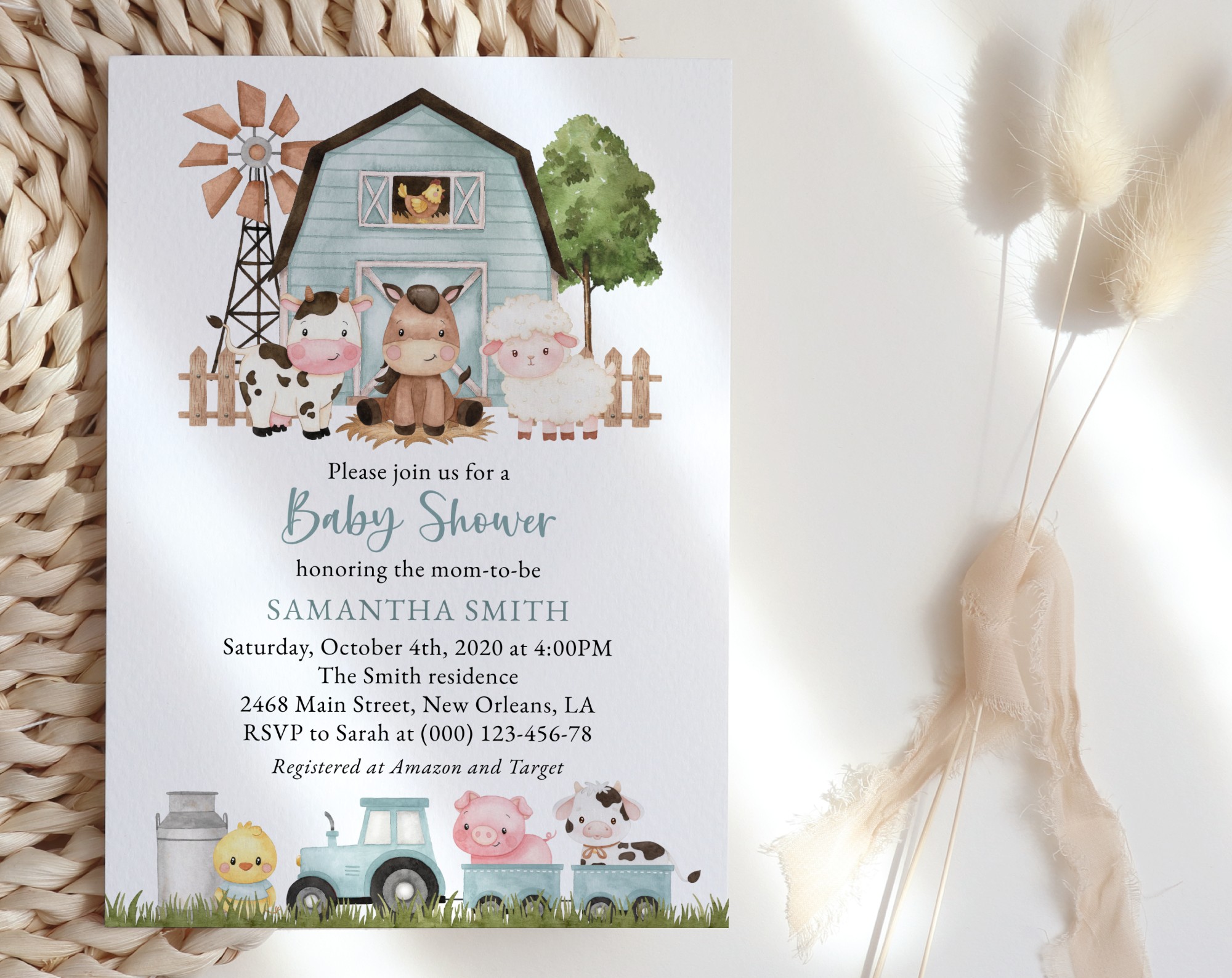 Farm Animals and Blue Barn Baby Shower Invitation, Boy Baby Shower, Printable File, Edit Yourself, SH102 Farm Animals and Blue Barn Baby Shower Invitation, Boy Baby Shower, Printable File, Edit Yourself, SH102